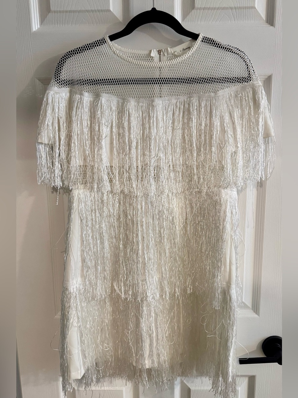 White Fringe Mesh Cocktail Dress